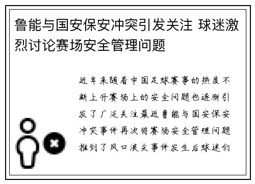 鲁能与国安保安冲突引发关注 球迷激烈讨论赛场安全管理问题